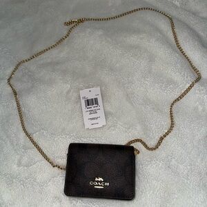 Coach Dark Brown Crossbody Bag with Gold Chain